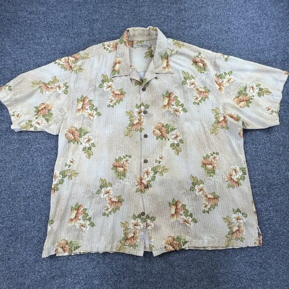 Tommy Bahama Other - Tommy Bahama 100% Silk Hawaiian Camp Shirt Floral Beige Men's XXL